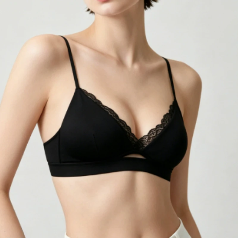 Triangle Cup Lace Edge Bras Traceless Wire-Free Back Beauty Thin Version Single-breasted Modal Sexy Bra For Small Bust