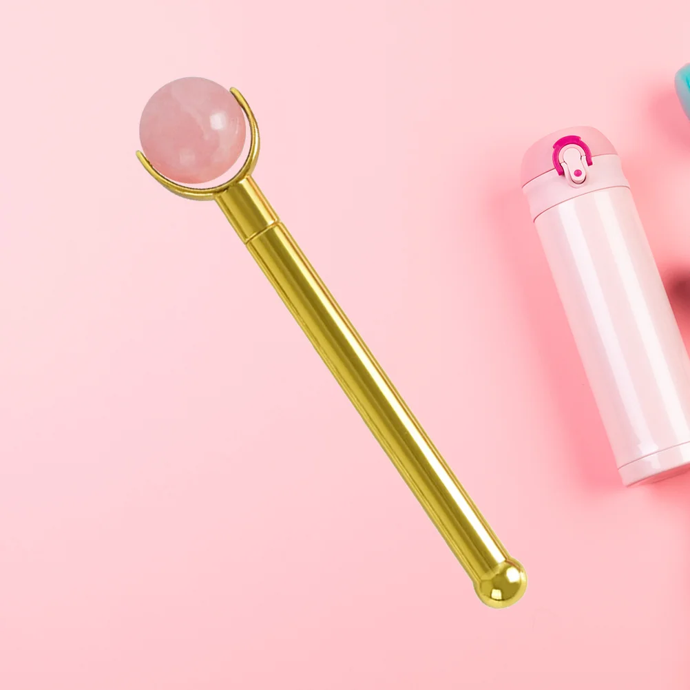 

Facial Roller Massager Pink Roller Golden Handle Lightweight Metal Handle Skin Care Tool Face Massager Easy to Hold