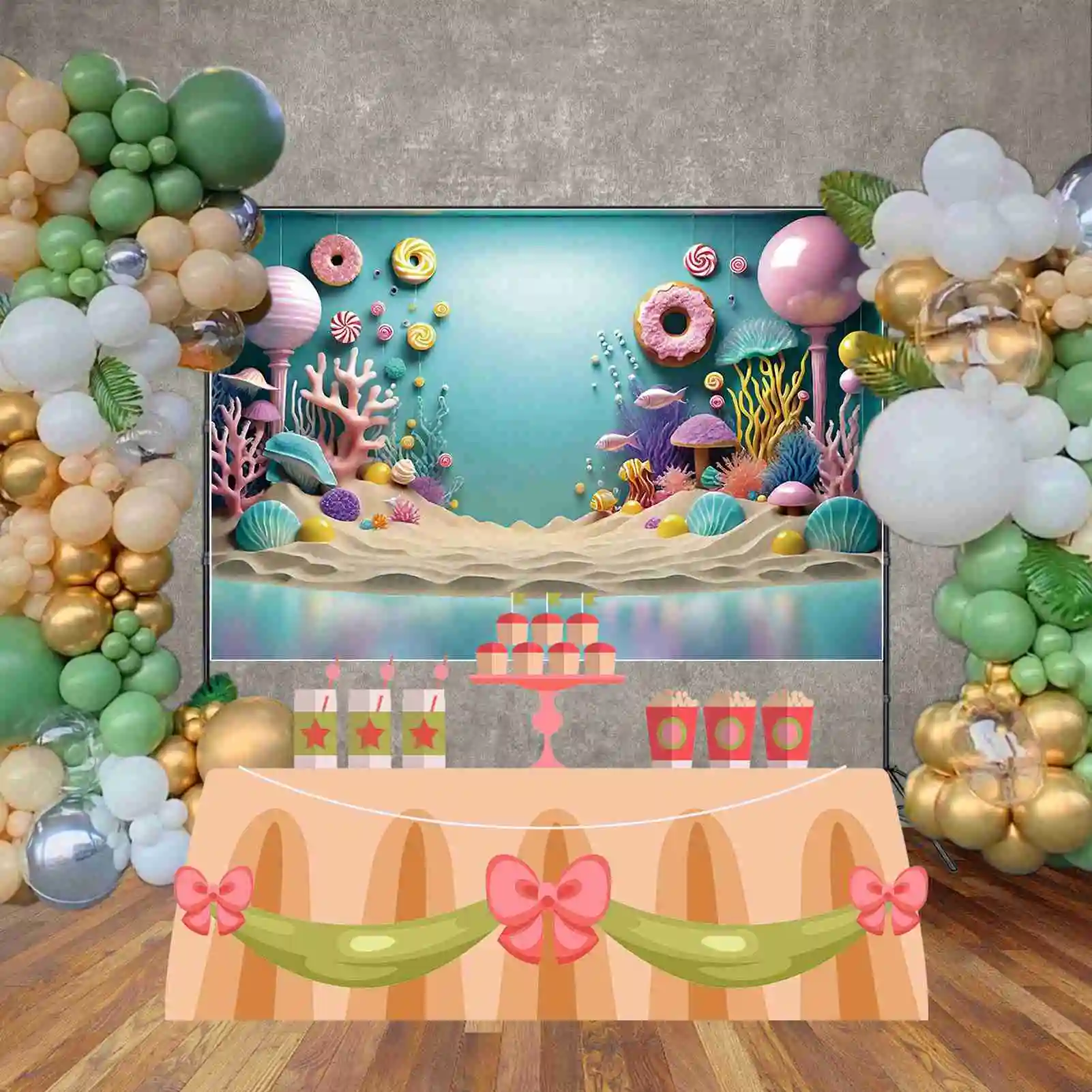 Mond. qg Strand Süßigkeiten Geburtstag 1 Jahr Hintergrund Baby 3d Meeresboden Sommer Kulissen benutzer definierte Party Dekoration Fototermin liefert