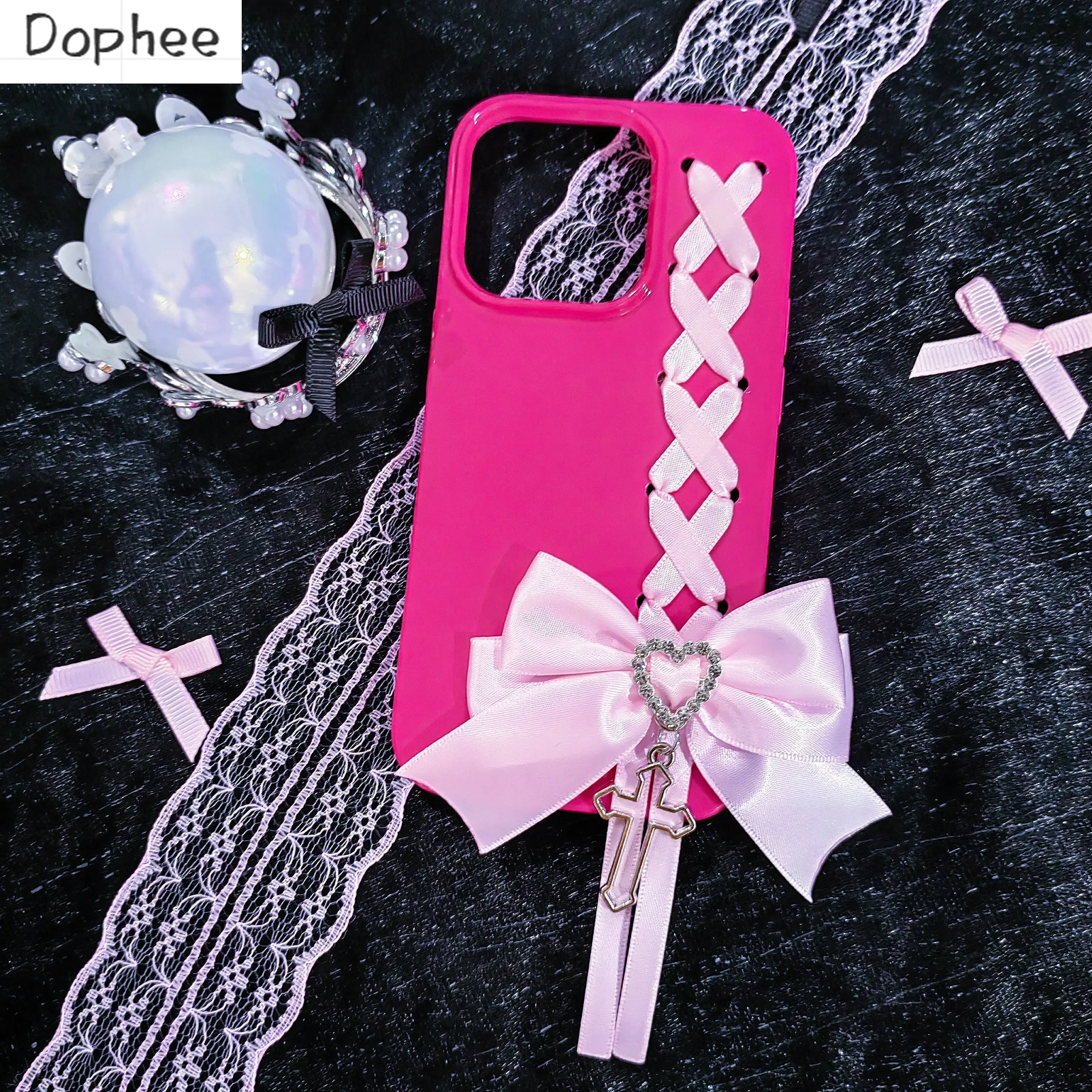 Dophee Original Young Girl Cute Pink Phone Case Landmine Series Y2K Subculture TPU Sofe Phone Covers IPhone 12 13 14 15 Promax