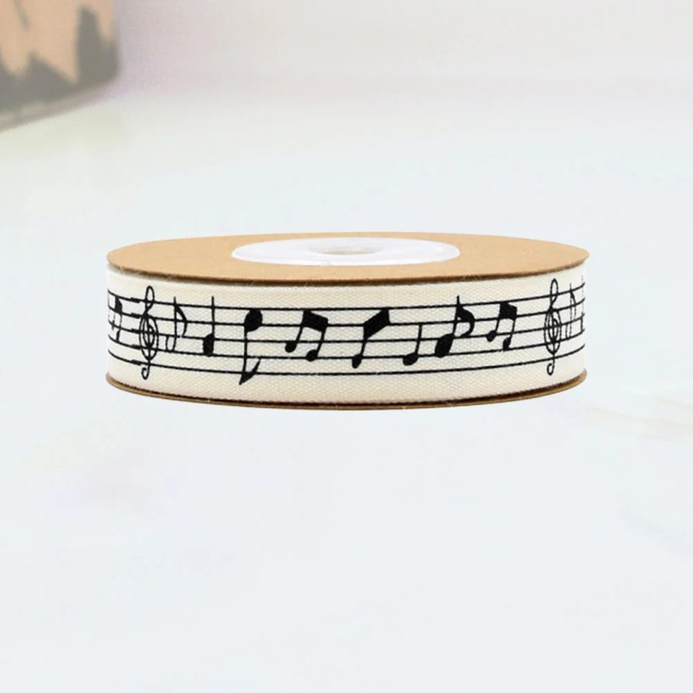 Musical Note Ribbon White Wired Satin Ribbon Roll Personalized Gift Wrapping Ribbon Packaging Supplies for DIY Crafts Wedding