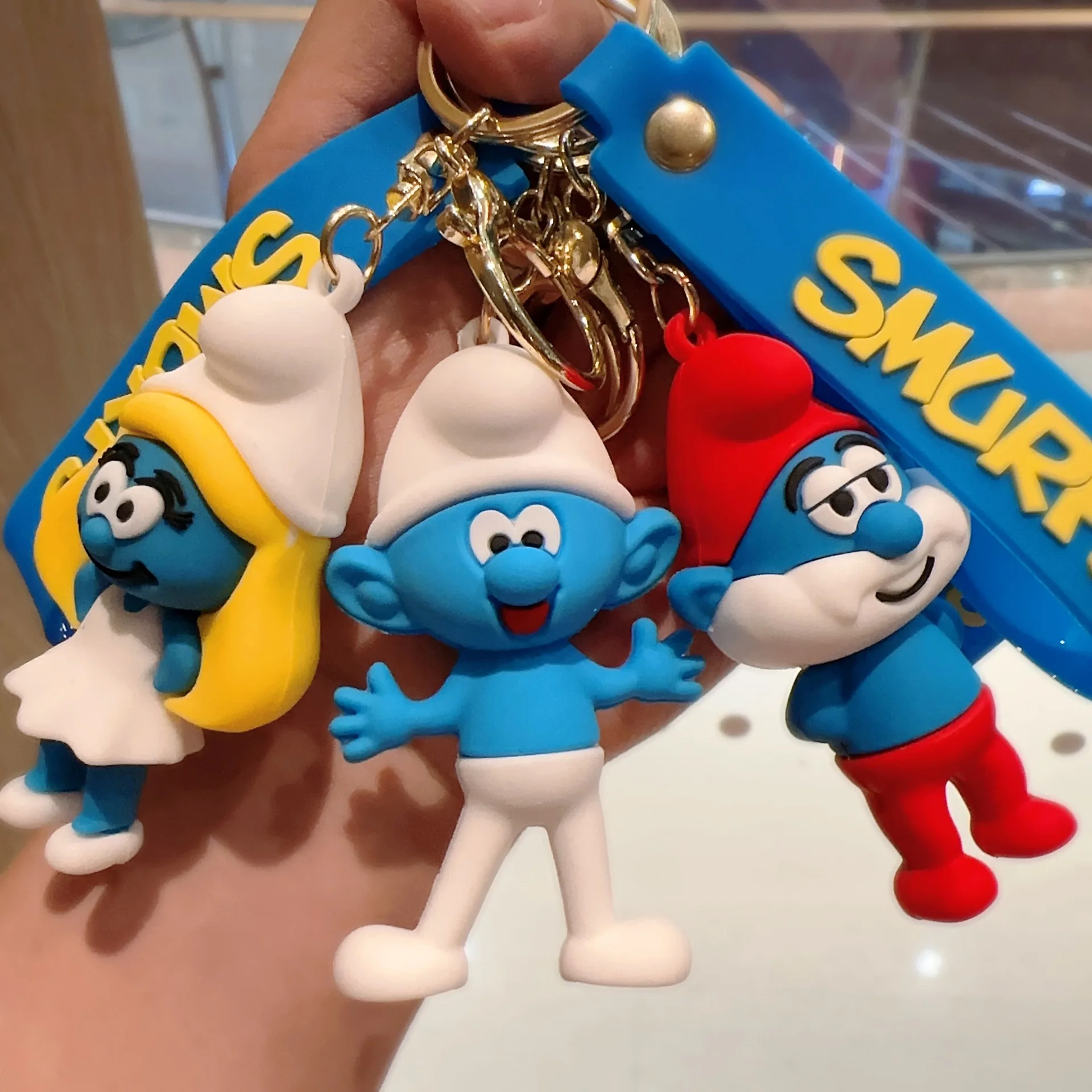 Creative Cartoon Smurf Figure Key Chain Pendant Bag Car Key Chain Accessories Blind Box Gift Wholesale