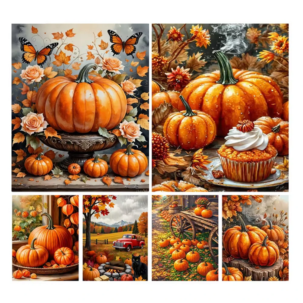 Harvest Pumpkin Diamond Painting Full Square Round Autumn Style DIY Diamond Embroidery Pastoral B&B Restaurant Home Wall Decor