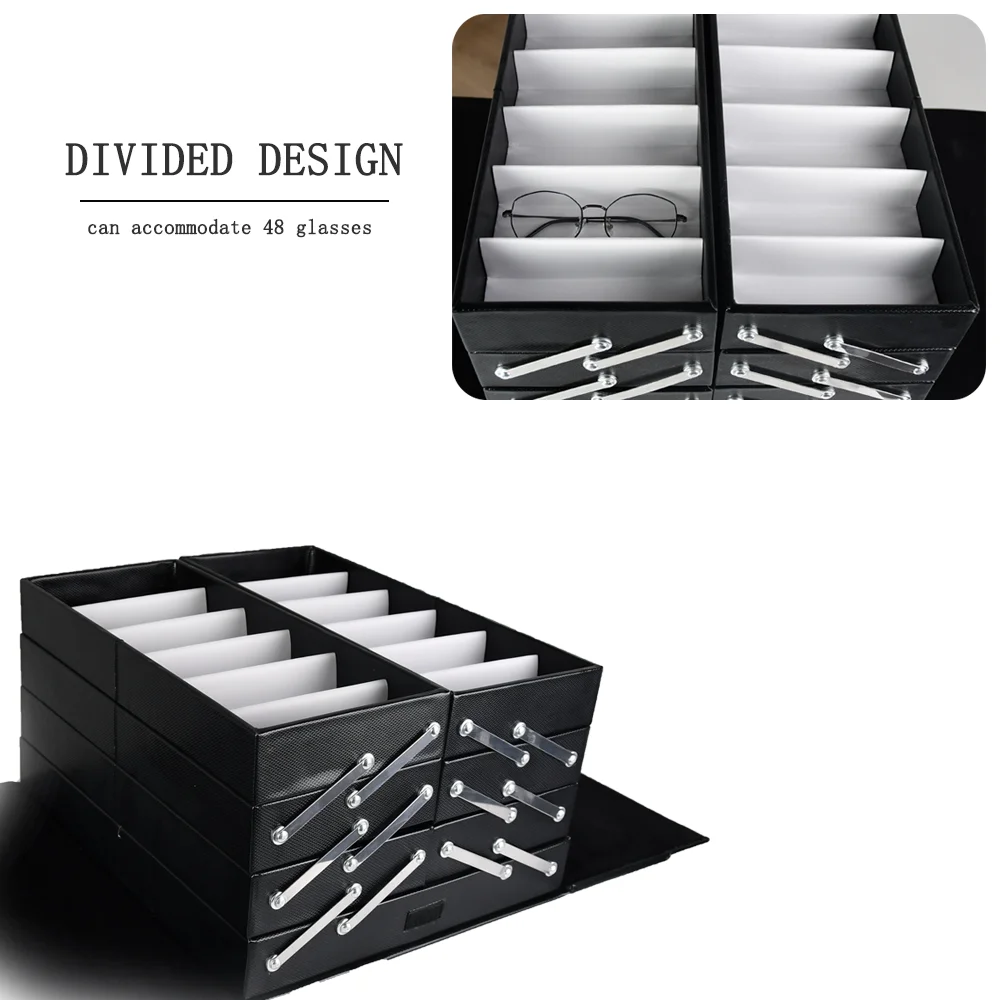 Fully Expanded Layered Leather Glasses Display Case Upscale Multifunctional Sunglasses Storage Carrying Case AS048