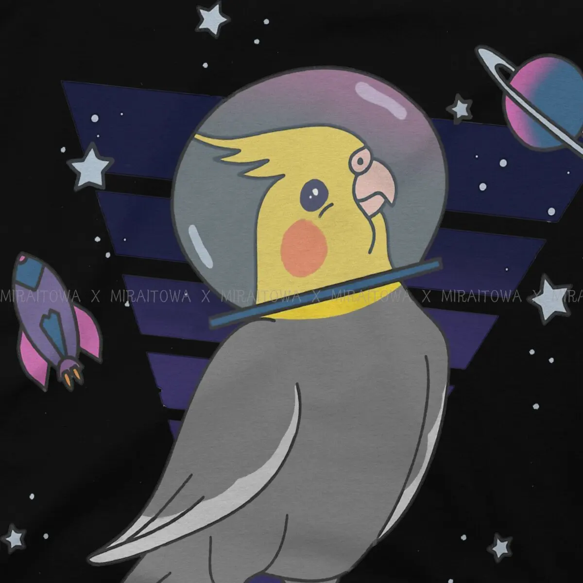 Animal Parrots Cockatiel Doodle Space Bird Astronaut  Tshirt Men Tops Vintage Homme Tees Short Sleeve Cotton Harajuku T Shirt