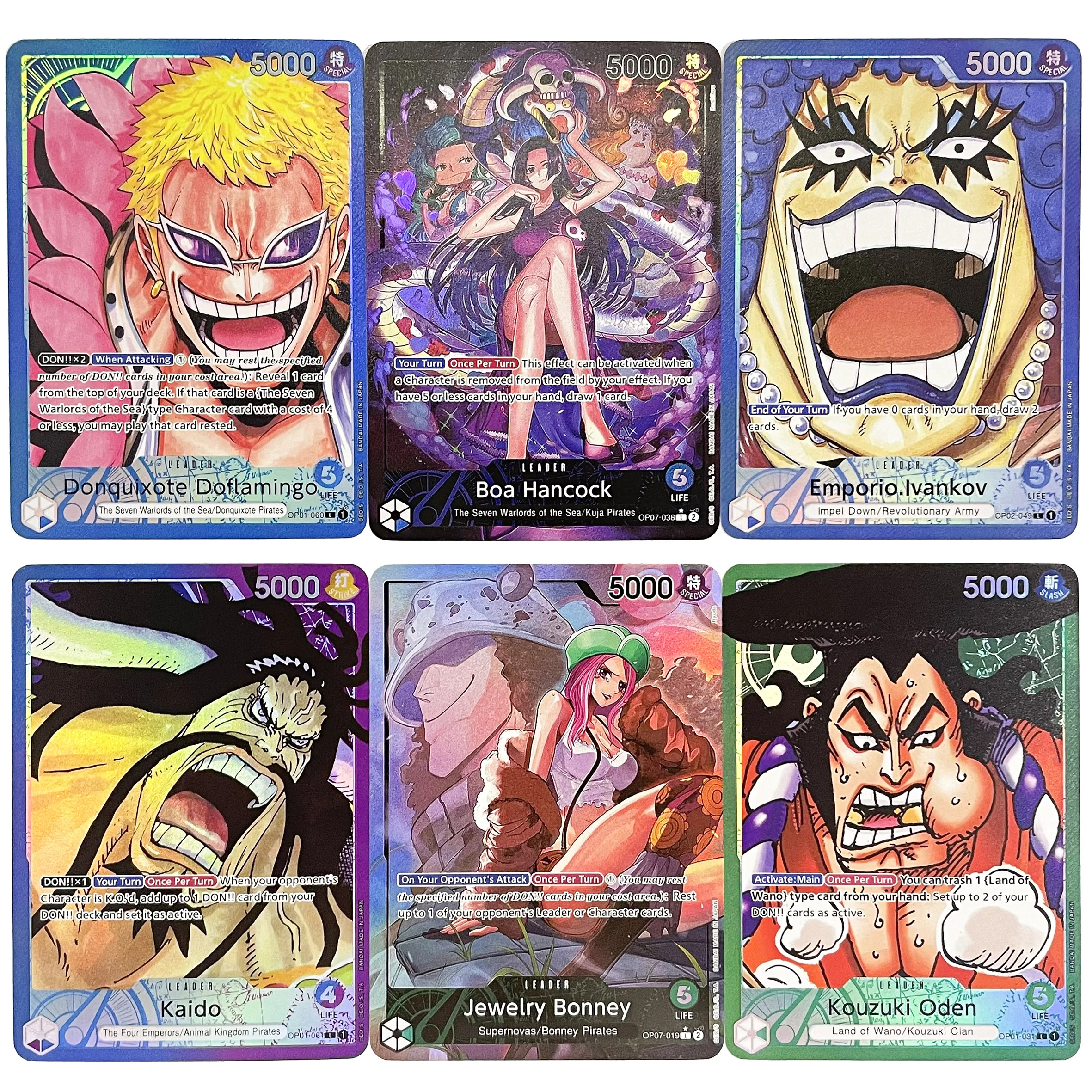 Tarjeta líder de lámina proxy de una pieza, Emporio Enel Icebury Kaido Kouzuki Oden Magellan OTCG TCG, tarjeta de colección de juegos