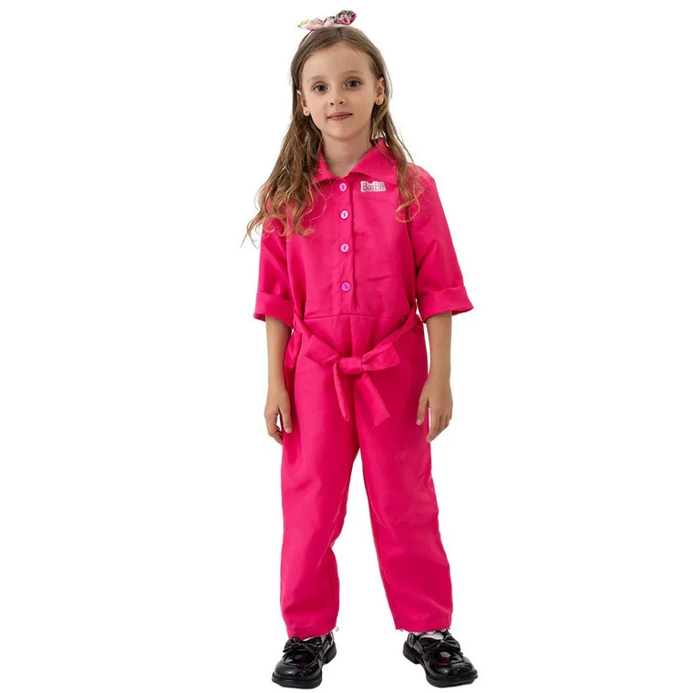 

Movie Barbii Cosplay Costume Girls Cartoon Pink Jumpsuit Headwear Full Set Kids Role Play Bodysuit Halloween Carnival Party