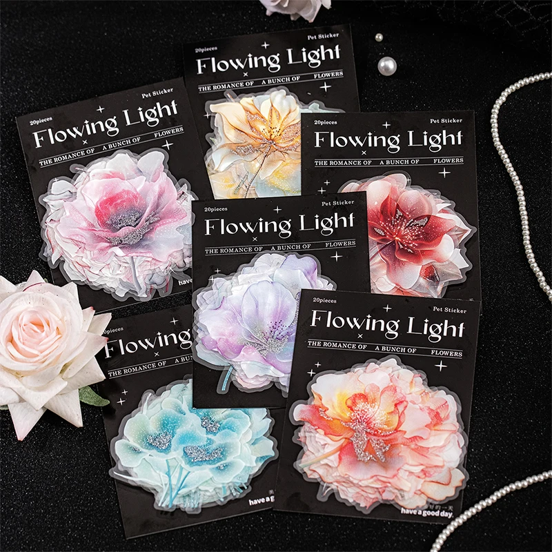 Card Lover 20 Pcs [Flowing Flower House Series] Three Dimensional Hot Stamping Flower Tent Material Sticker PET Scrapbook Kit