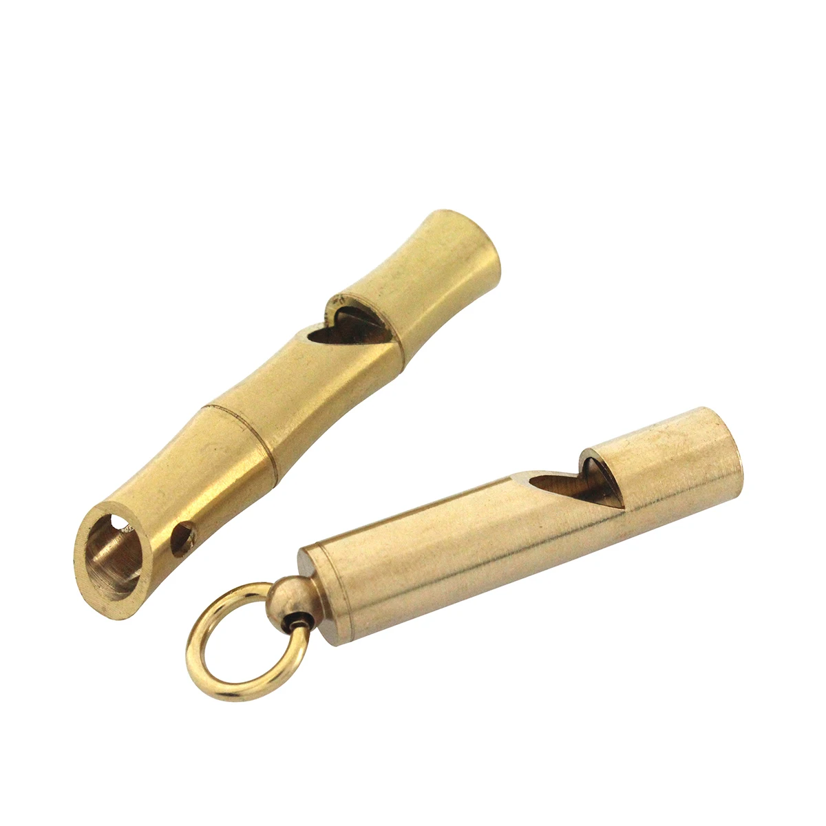 1x Pure brass polished Survival Whistle Cylindrical/ Bamboo shape Key Chain Decoration pendant Referee Whistle SOS Tool