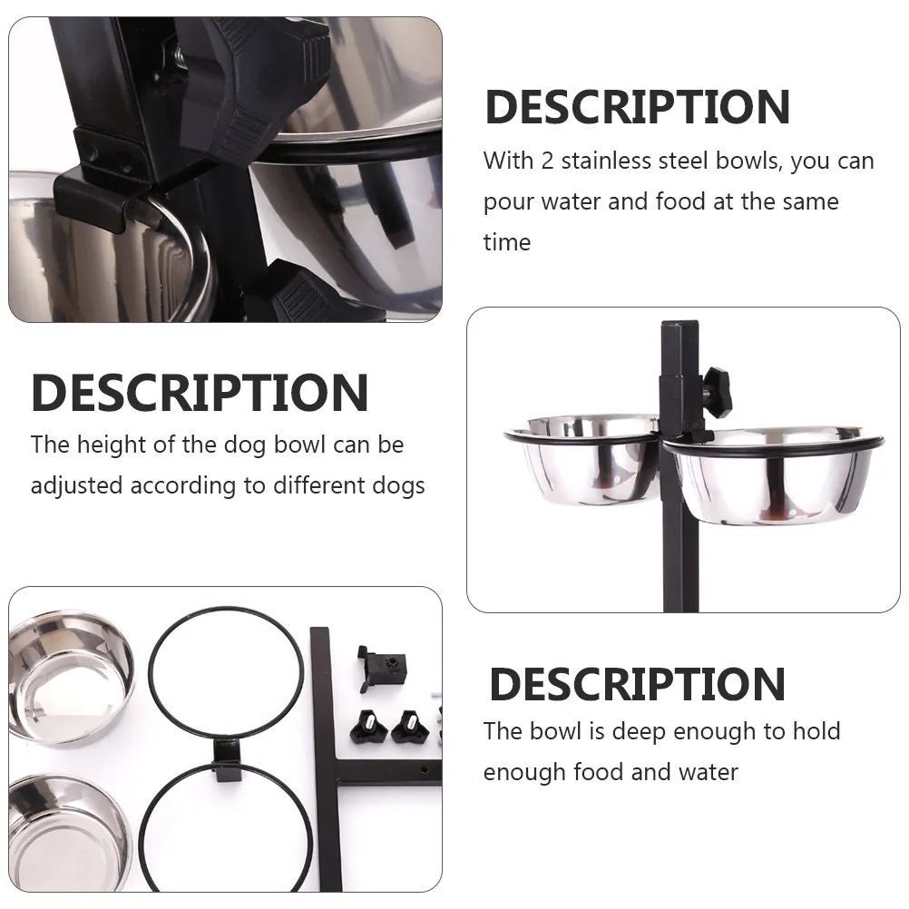 

1 Set Of 2 Stainless Steel Dog Bowls Floor Standing Pet Feeder Adjustable Height Deep Food Water Bowls For Dogs Pet Supplies Dog