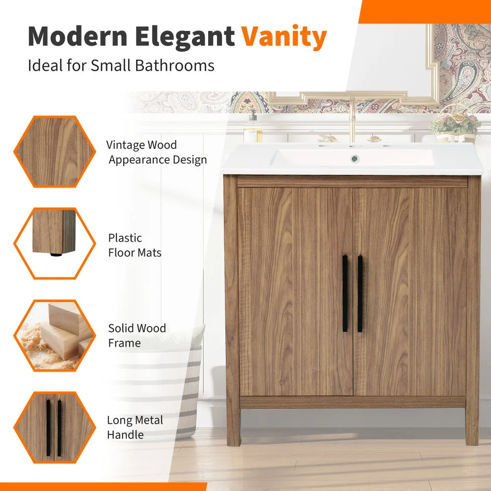 Wooden Bathroom Vanity, Modular Countertop Sink, Bathroom Storage Cabinet with Soft Door Closure,multifunctional Storage Cabinet