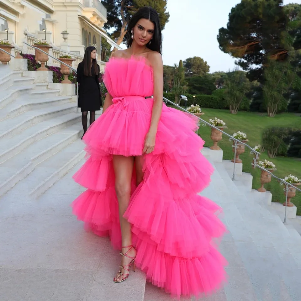 Vestidos De Noche rosas 2025, Vestidos formales De noche para fiesta para mujer, Vestidos De Gala elegantes con parte delantera corta y espalda larga, Vestidos De graduación De tul para graduación