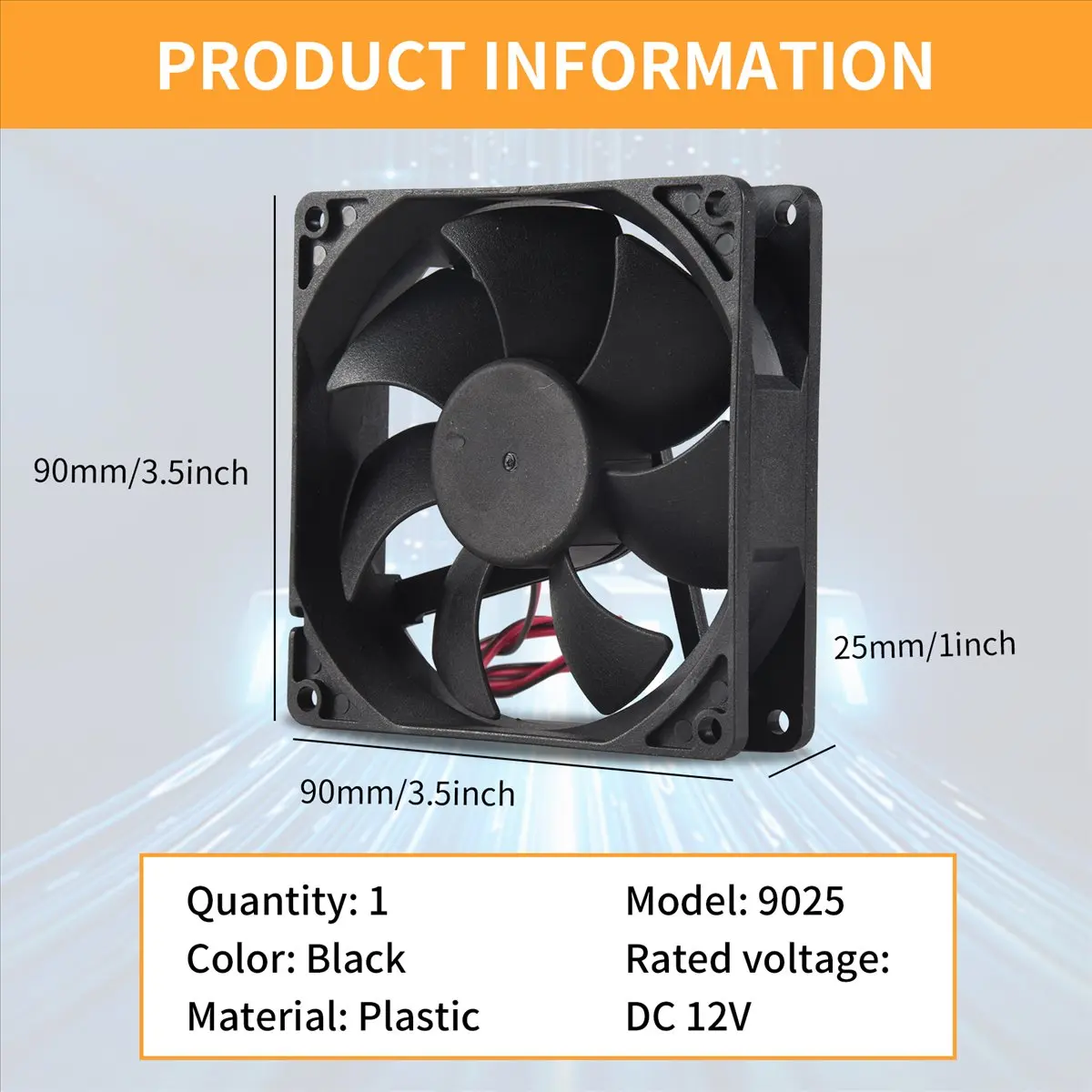 

HGHO Black Plastic Square 9025 90 x 90 x 25mm DC 12V 0.25A Cooler Fan