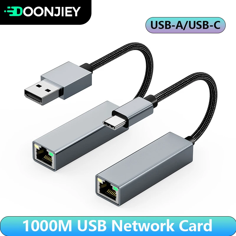 1000Mbps Wired LAN Ethernet Adapter USB 3.0 & Type-C To RJ45 Gigabit Network Card Aluminum Alloy for PC MacBook iPad Desktop