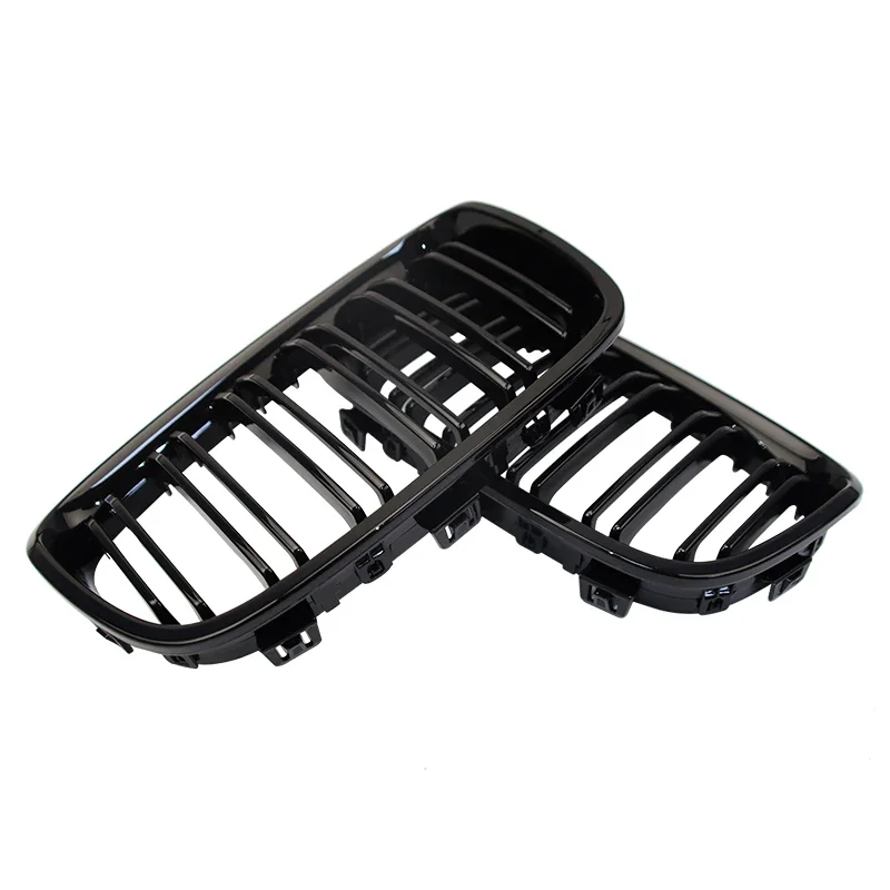 Pulleco Car Front Bumper Kidney Grille Racing Grills For BMW 1 Series F20 F21 11-14 Replacement Double Slat Gloss Black Grilles