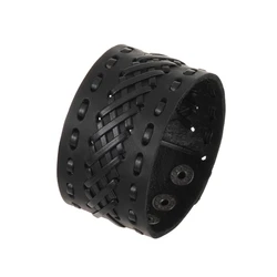2024 Personalized Jewelry Handmade Weave Genuine Leather Bracelet Men Vintage Cuff Wide Leather Bracelet Pulsera Hombre