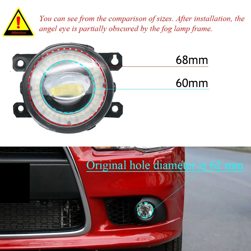 2-częściowy zestaw Led światła przeciwmgielne do soczewek samochodowych z pierścieniem do jazdy Angel Eye DRL dla Mitsubishi Lancer Sportback Ralliart 2009-2015