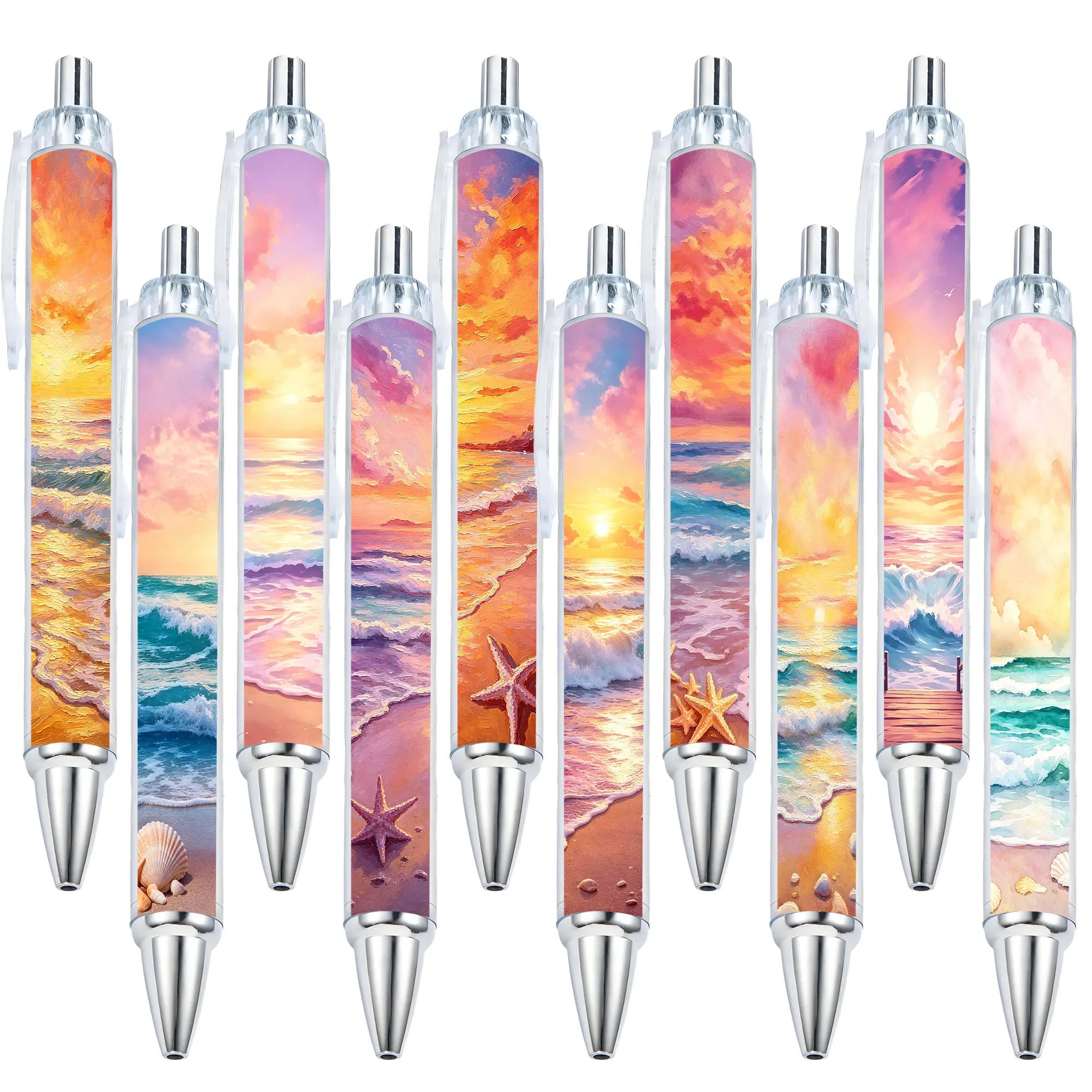 10 Stück Ölgemälde Meereslandschaft bei Sonnenuntergang Themen-Kugelschreiber Schulsaison Schüler Schreibstift Geschenkstift