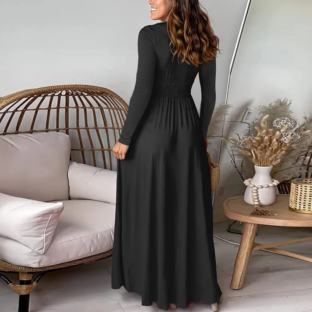 Deep V-neck Long-sleeved Dress Stunning Women's Maxi Dress Elegant High Split Deep V Neck Slim Fit for Autumn Prom Party Banquet