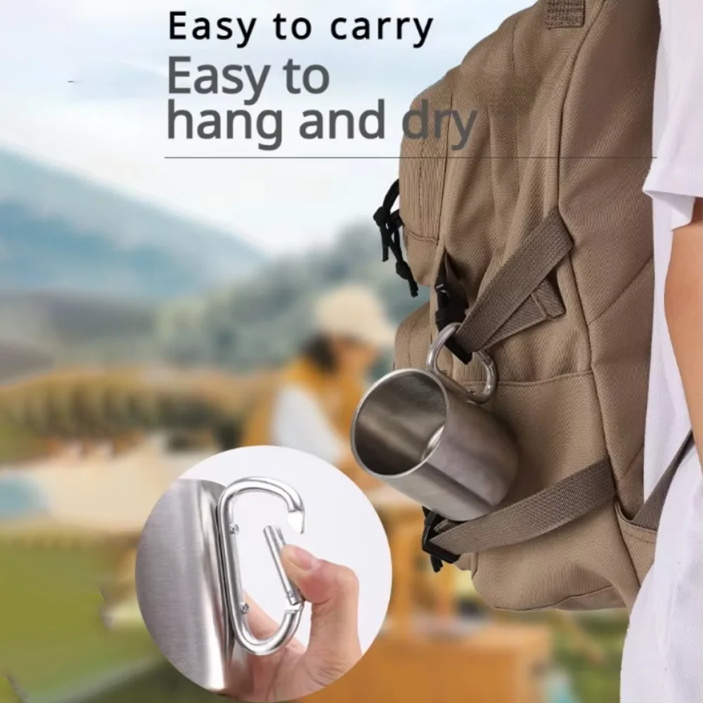 Outdoor Camping Travel Stainless Steel Cup Carabiner Hook Handle Picnic Water Mug Outdoor Travel Hike Cup Portable mug