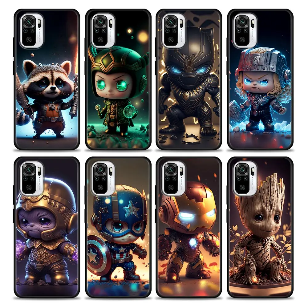 Cute Baby Marvel Heroes Avengers Silicone Phone Case For Xiaomi Redmi Note 10 Pro 8 9 11 12 Pro Plus 7 8T 9T 10 11S 12S 5G Funda