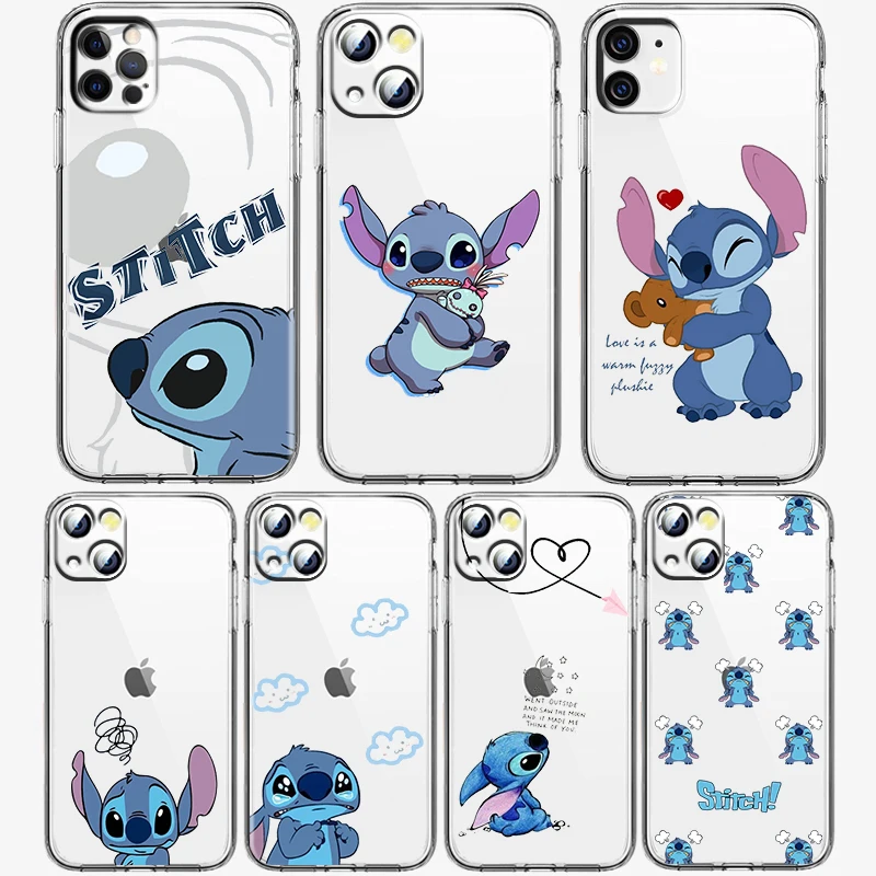 

Lilo Stitch Disney Cute Phone Case for Apple iPhone 15 14 13 12 11 Pro Max X XS 8 7 6 Transparent Silicone Shell Cover Fundas