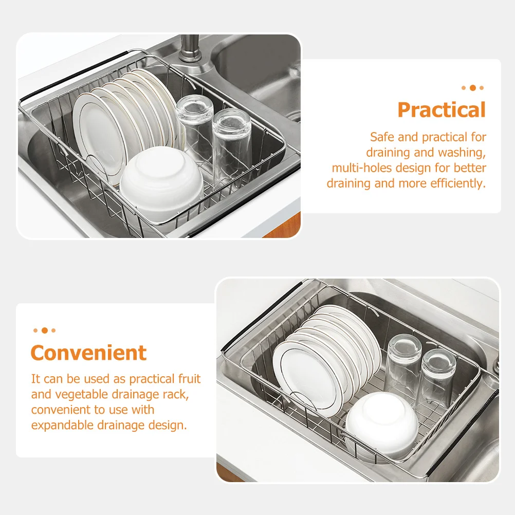 

Large Expandable Stainless Steel Over Sink Dish Rack Drain Rack Practical Kitchen Fruit Vegetable Storage Organizer