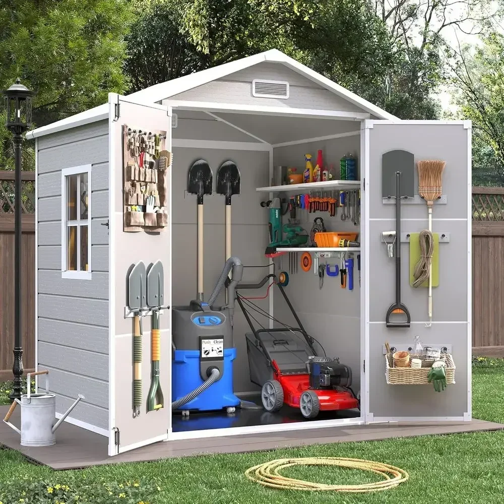 6x4.5ft Outdoor Resin Storage Shed with Floor, Lockable Door, Window, Waterproof for Tools, Bikes, and Garden Equipment
