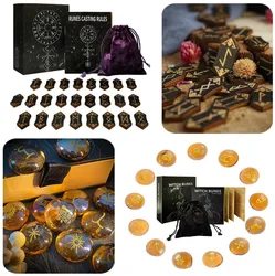 Complete Set of Wood Runes Tarot Cards Magicals Symbol Rune for Divination and Decoration, Includes 24Pieces Storage Bag