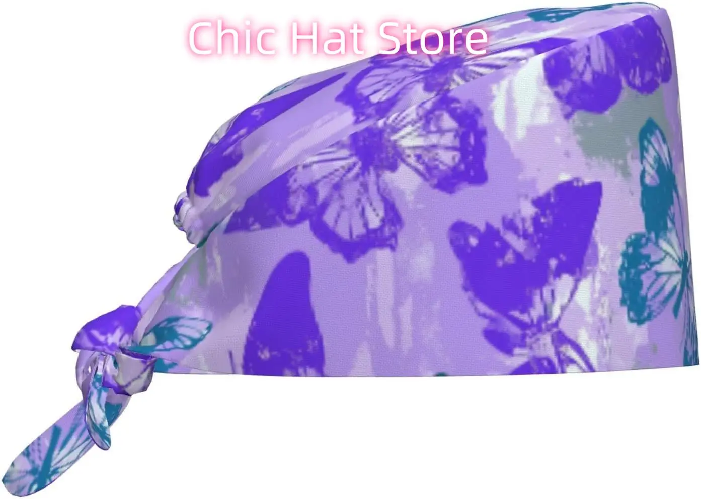 

Green Purple Butterfly Bohemian Pattern Scrub Cap, Boho Adjustable Cleaning Working Caps with Sweatband Breathable Headgear Tie