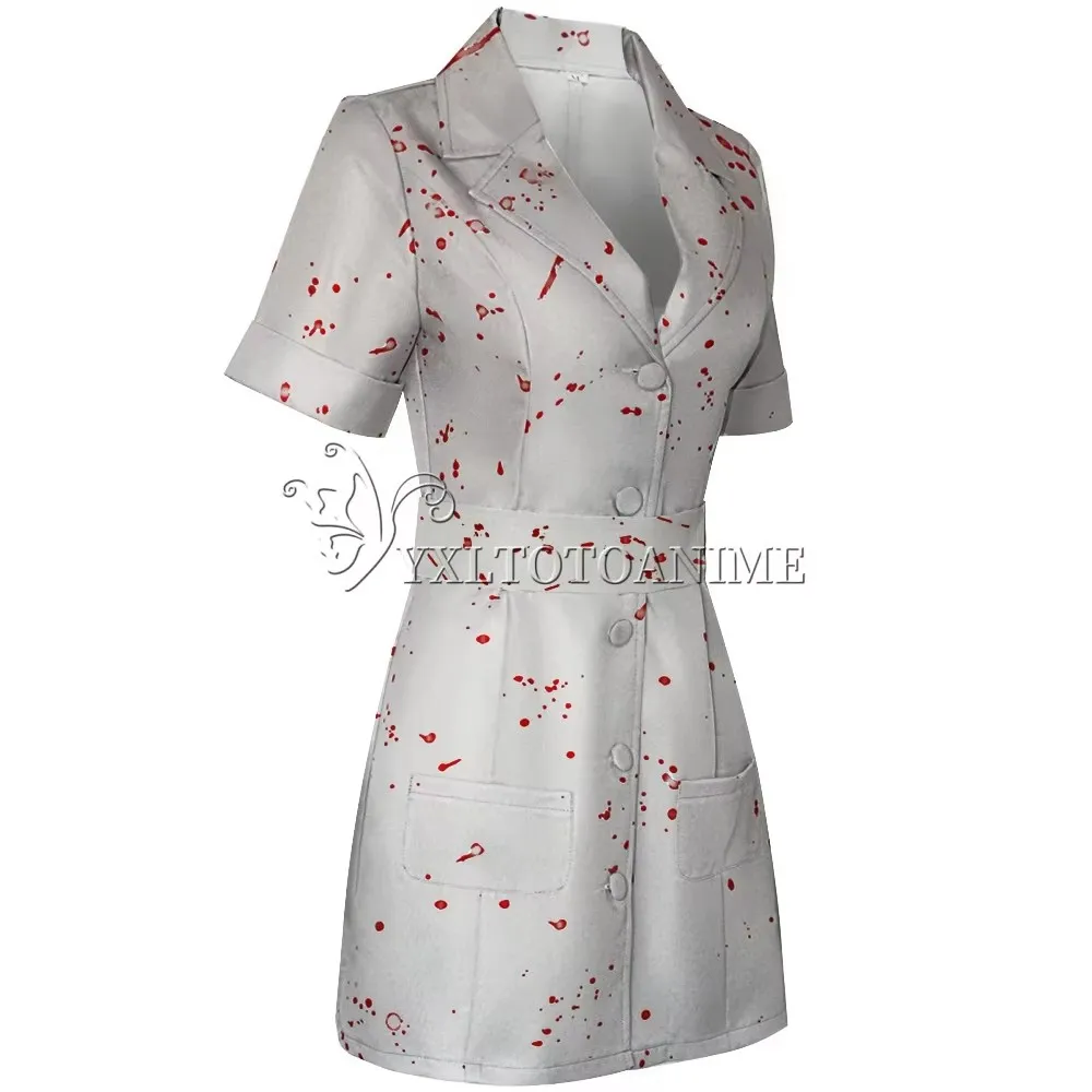 Movie Silent Hill Cosplay Costume Nurse White Bloodstained Belt Hat And Mask Uniform Halloween Fancy Halloween Dress for Woman view 3
