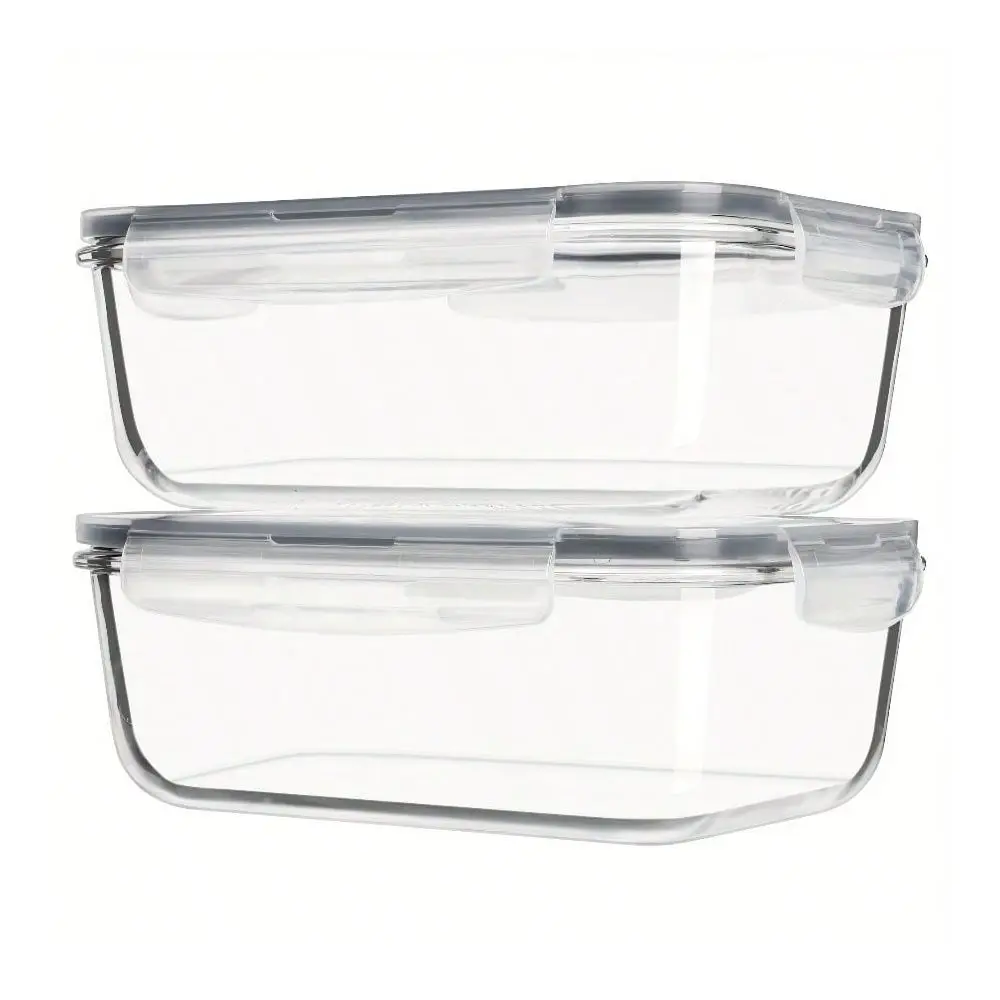 

4pcs Glass Storage Containers With Lids, Meal Prep Food Container Set, QuickLock Seal Lids, Suitable For Baking, Microwave, Ove