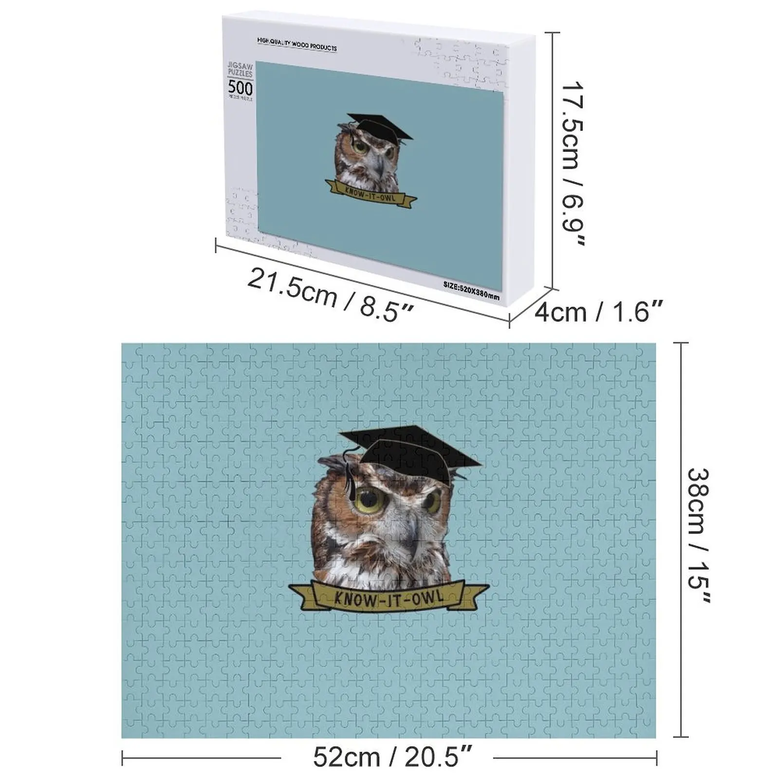 Feuchte Eule mit Abschlusskappe, Know it Eule, Geschenk für Eulenliebhaber und Geburtstage, Wintereulen-Puzzle, personalisiertes Spielzeug-Puzzle