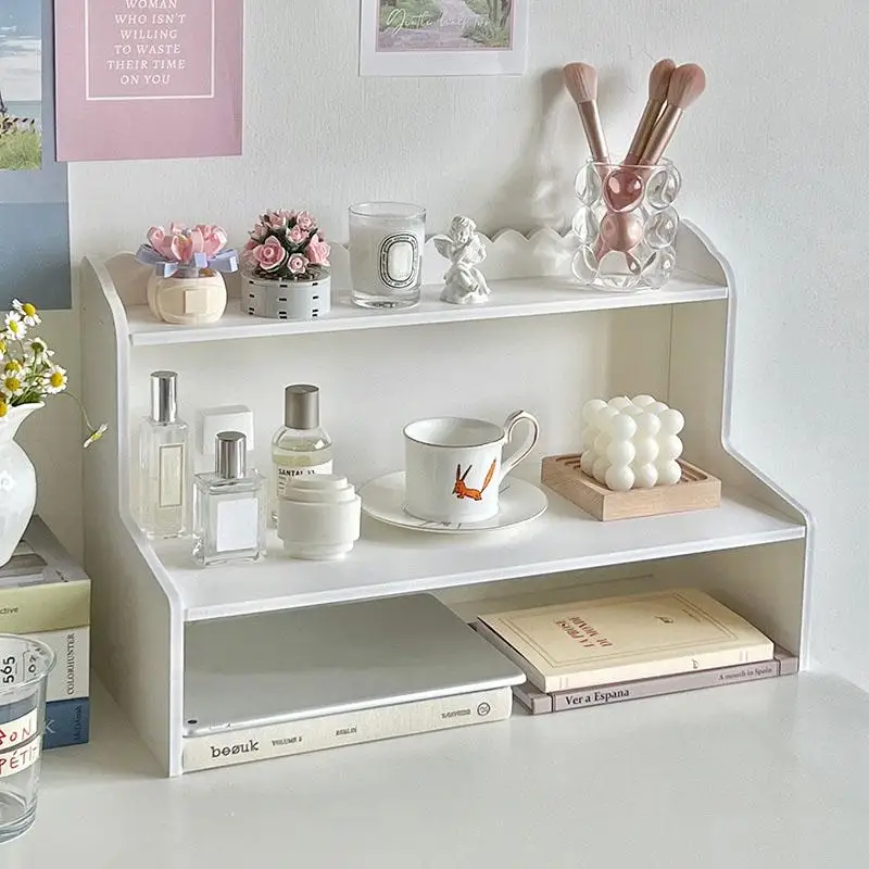 2-Tier Desktop Organizer Shelf Double Layer Storage Rack Multi-Functional Desk Accessories Makeup Cosmetic Holder Space Saving Stationery Stand for Student Dormitory Home Office Table Workspace Organization view 6