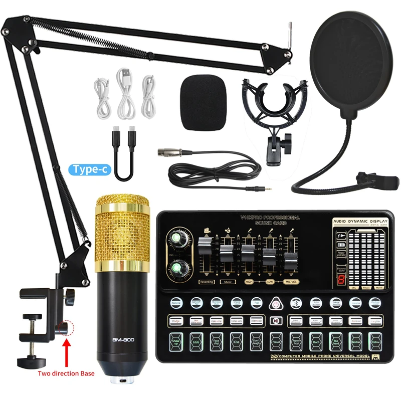 

BM800 Condenser Microphone Bundle Professional Studio Microphone Live Sound Card Wireless Adjustable Mic Suspension Scissor Arm