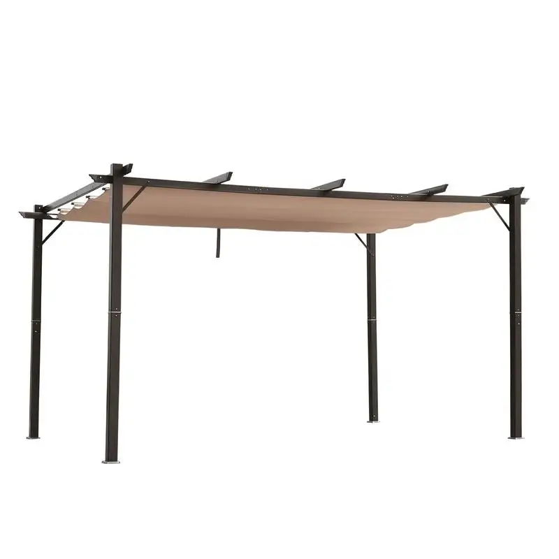 

10' x 13' Aluminum Patio Pergola with Retractable Pergola Canopy, Backyard Shade Shelter for Porch, Outdoor Party, Garden, Grill Gazebo, Brown