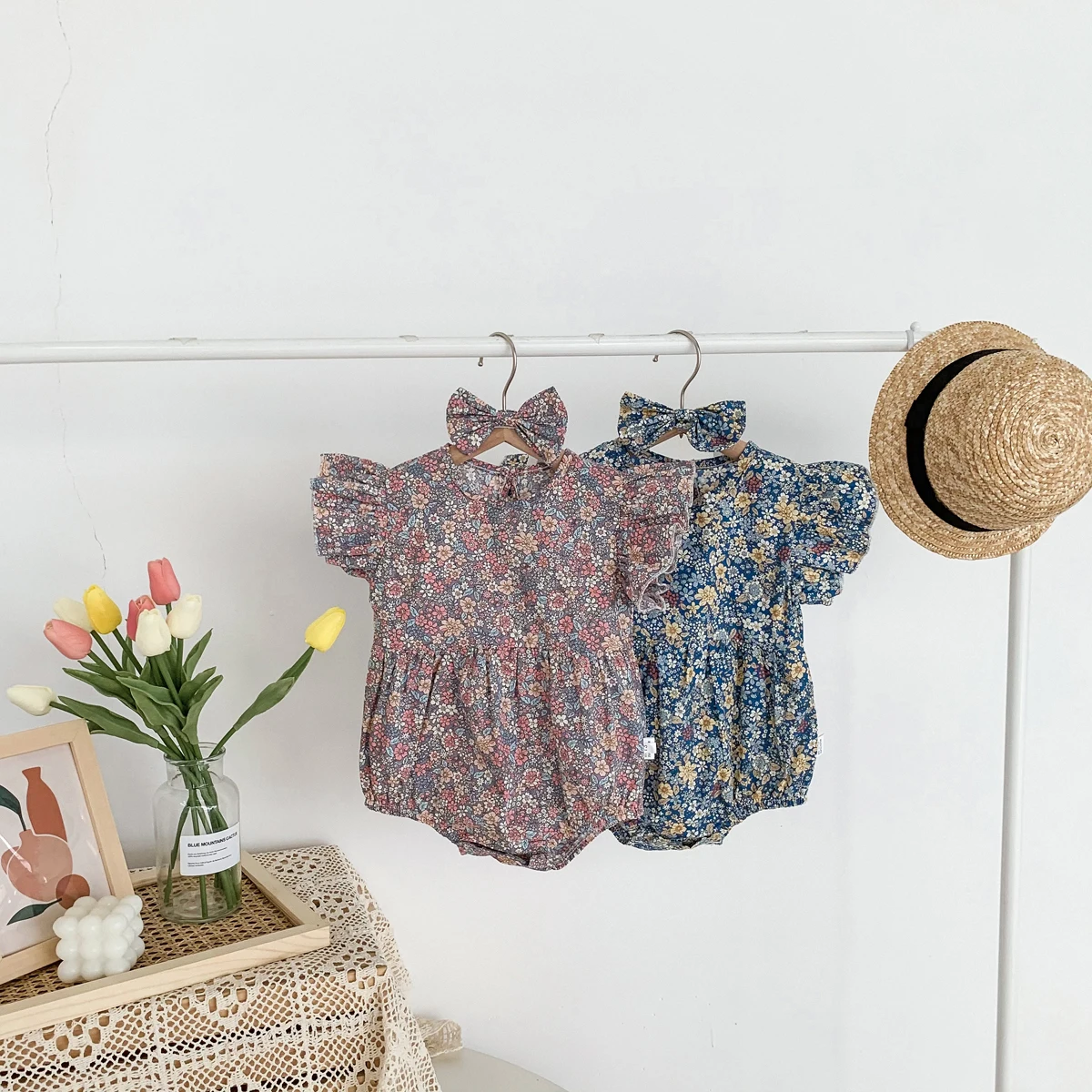 

Lovely Romper+Headband 2 PCs Toddler Girl Floral Clothing Set Baby Cotton Soft Jumpsuit Newborn Flower Onesie Kids Summer Outfit