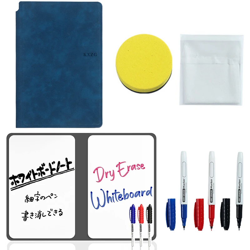 A5 Reusable Whiteboard Notebook Leather Memo Free Whiteboard Pen Erasing Cloth Weekly Planner Portable Stylish Office Notebooks