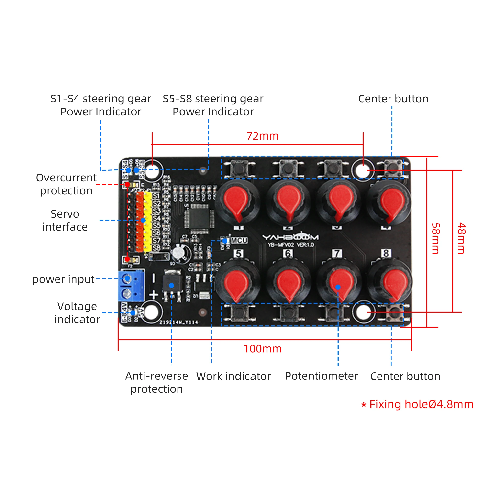 Yahboom Placa de depuración de servoaccionamiento de 8 canales, controlador de servomotores, probador de Servo para brazo robótico con protección