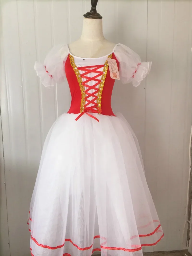 

New Romantic Tutu Giselle Ballet Costumes Girls Child Velet Long Tulle Dress Skate Ballerina Dress Puff Sleeve Chorus Dress