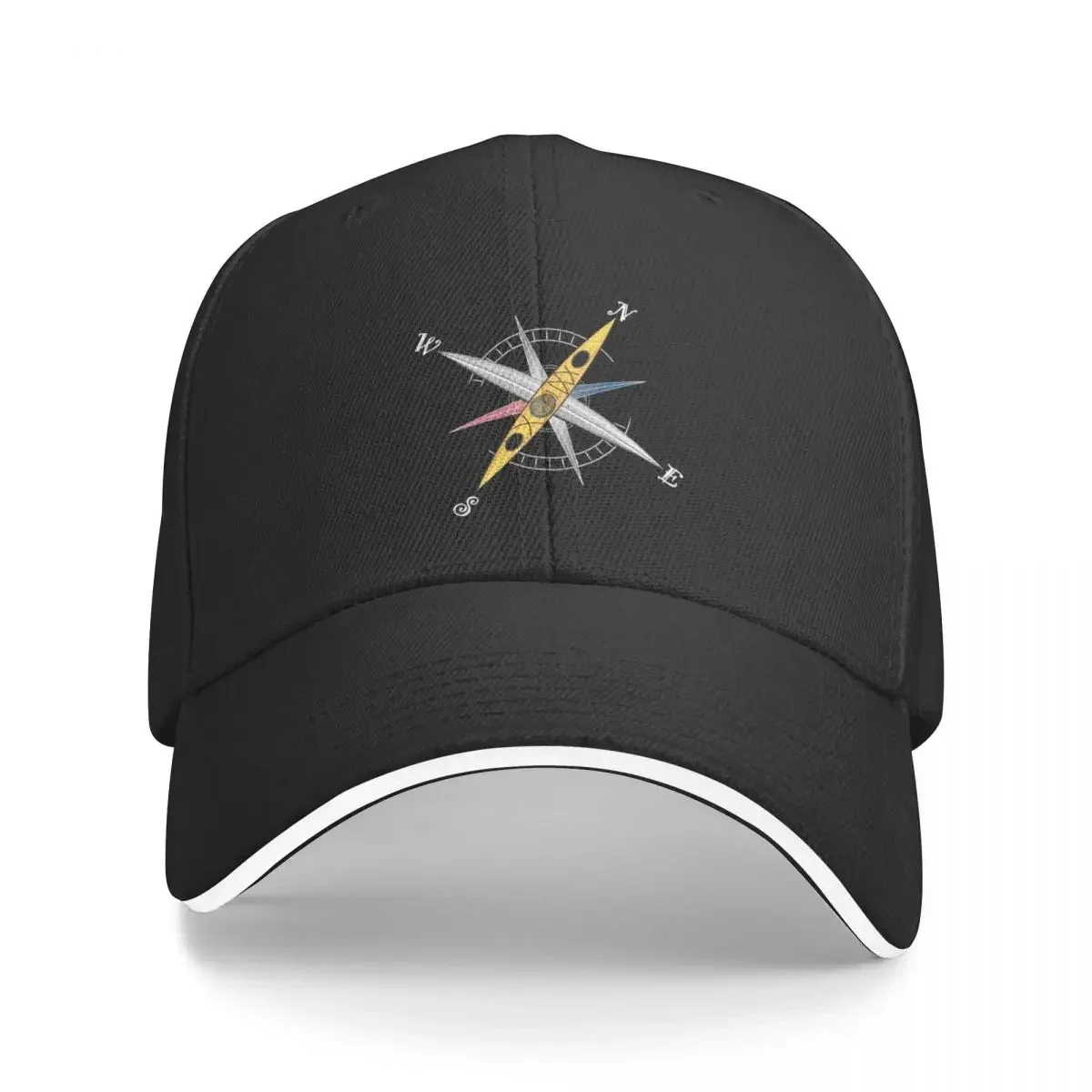 

Cool kayak design with compass rose and yellow kayak Baseball Cap Luxury Cap Brand Man cap Men Hats Women's