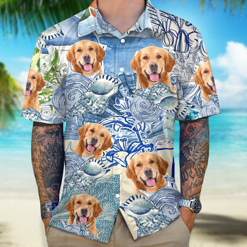 Tropical Palm Custom Funny Pet Dog Photo Hawaiian Shirt Personalized Dog Face Shirt Casual Beach For Vacation Pool Party Blouses