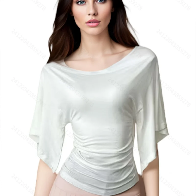 

Elegant temperament women's solid color slim fit trumpet sleeve casual T-shirt summer spicy girl commuting trend sexy women tops
