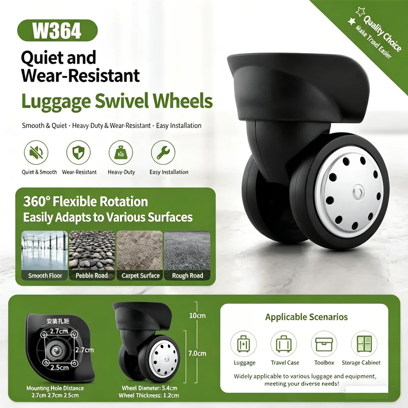 

Ultra-Quiet Replacement Wheels For Luggage Wear-Resistant Non-Slip 360-Degree Swivel Durable