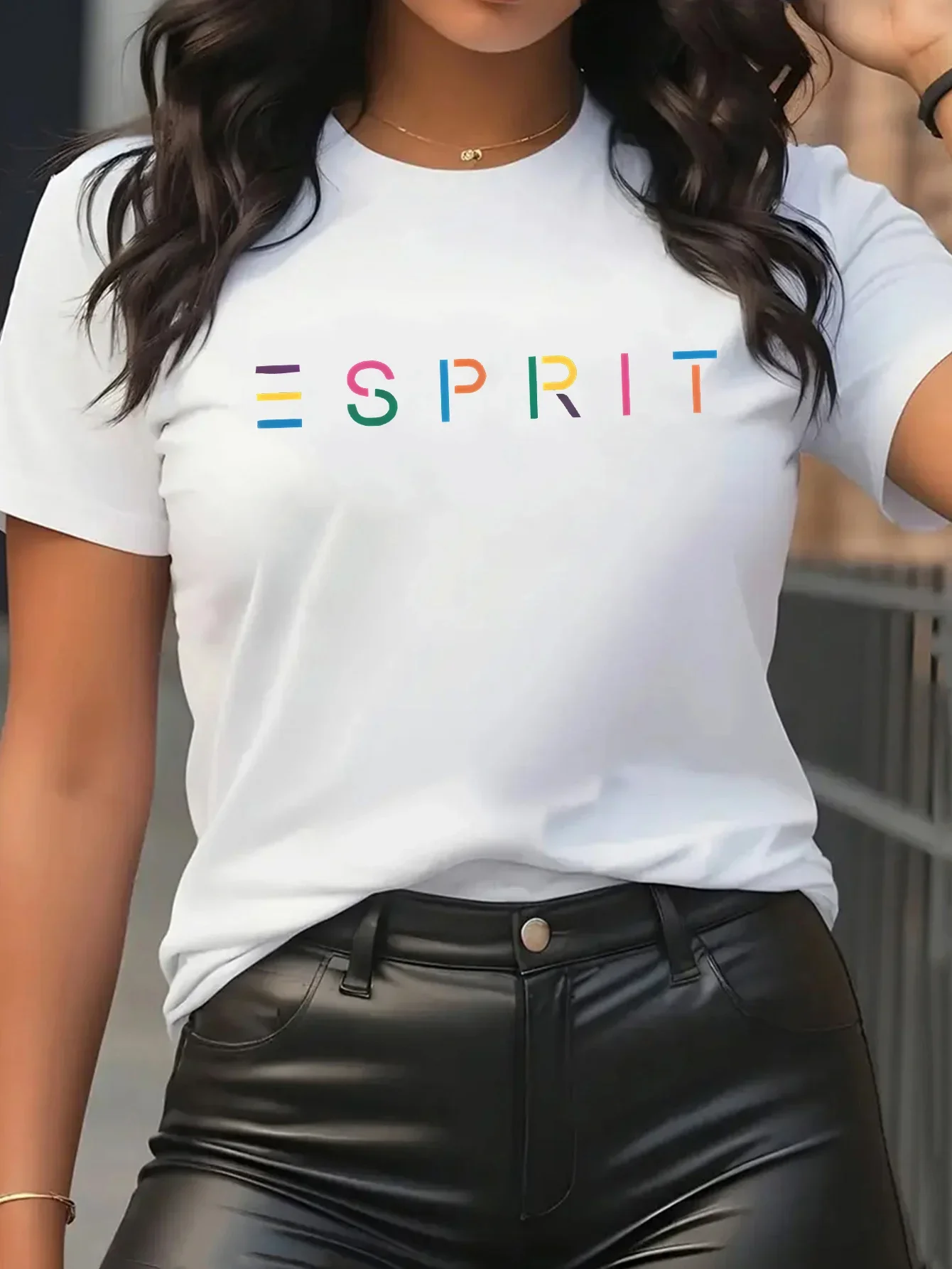 Camiseta con estampado ESPRIT para mujer, camisetas de manga corta a la moda, camiseta cómoda de alta calidad, ropa de calle de verano para mujer