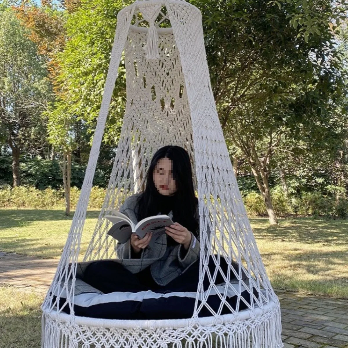 AOLIVIYA Outdoor Adult Hammock Tree-Side Hanging Cradle Bed Camping Rocking Hanging Chair Rope Swing Lazy Cradle