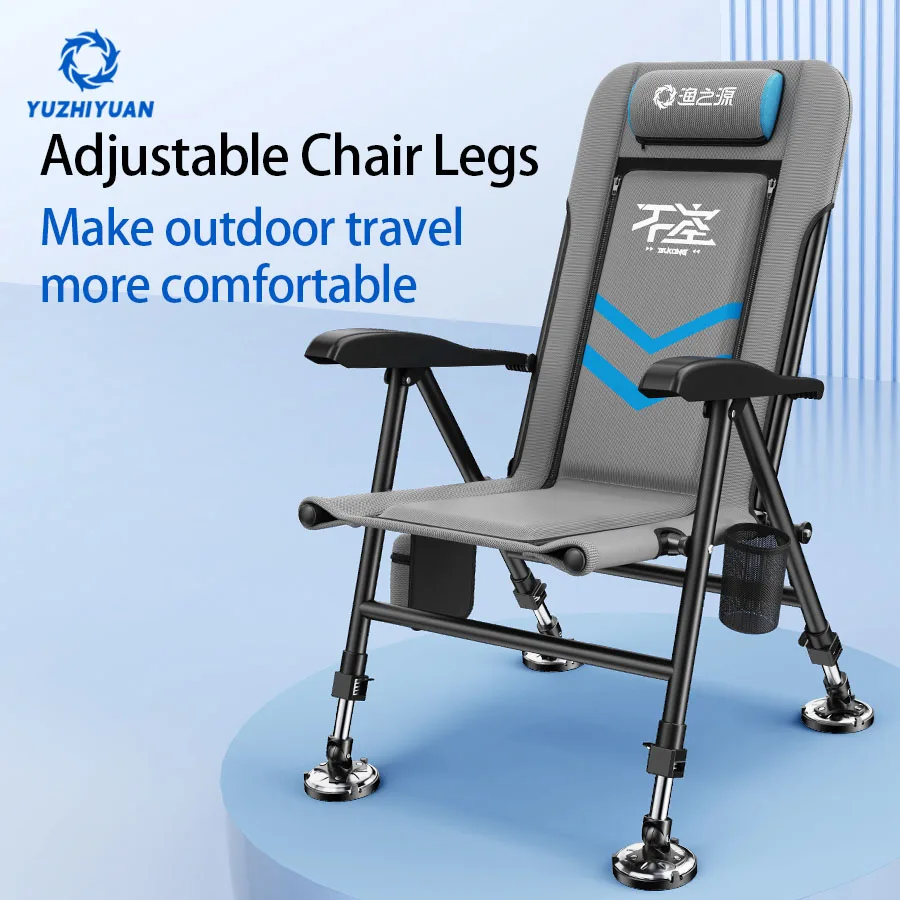 

Складной стул для рыбалки, регулируемые ножки, съемная подушка сиденья, идеально подходит для пресноводной рыбалки, удобный для рыбалки