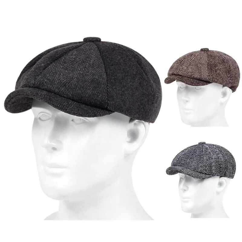 Retro Newsboy Caps Men British Painters Hats Autumn Winter Berets Herringbone Flat Cap Hip Hop Berets