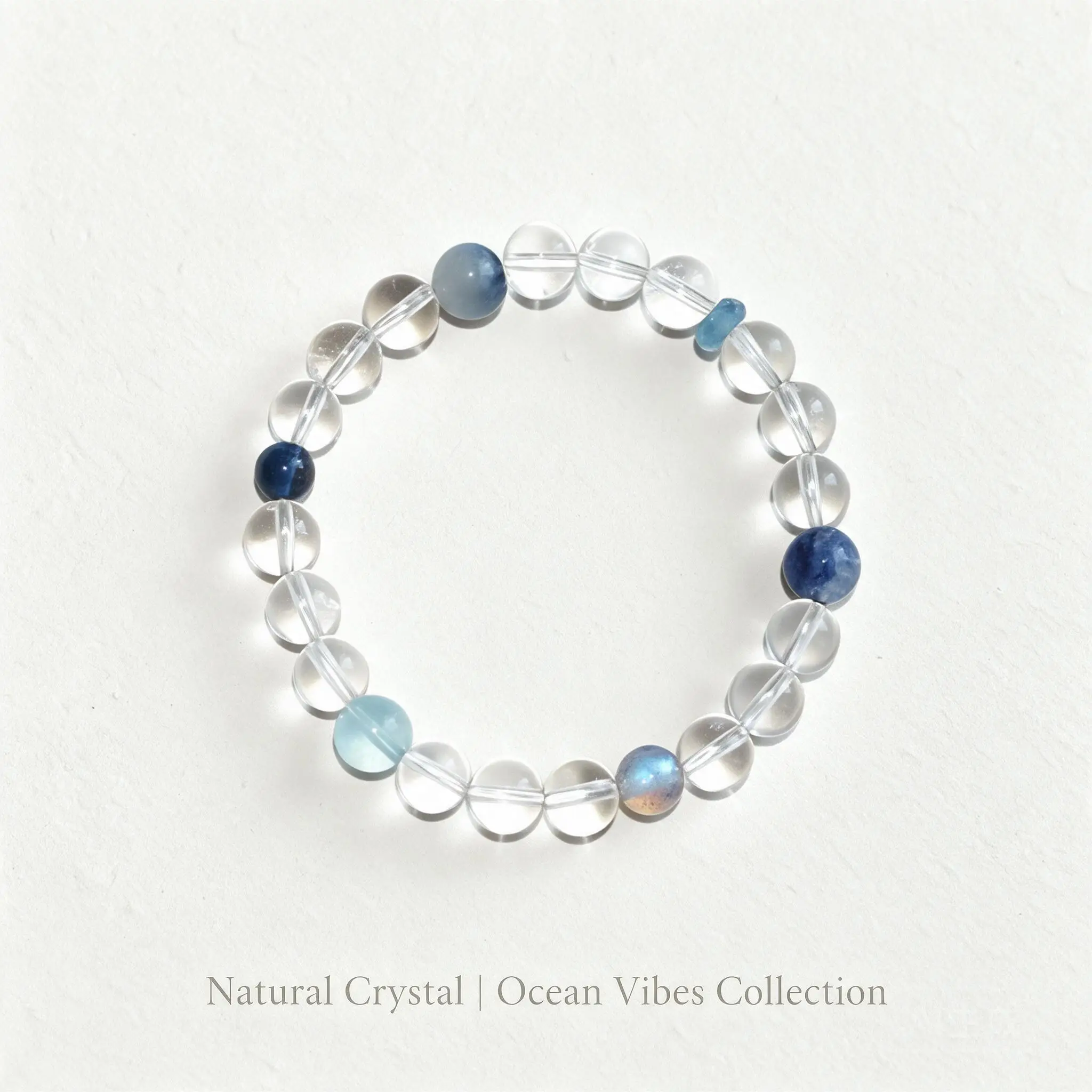 Chinese Style 8mm Natural Clear Crystal Aquamarine Handstring Lucky Fortune Blessing Auspicious Bracelet For Women Couple Gift