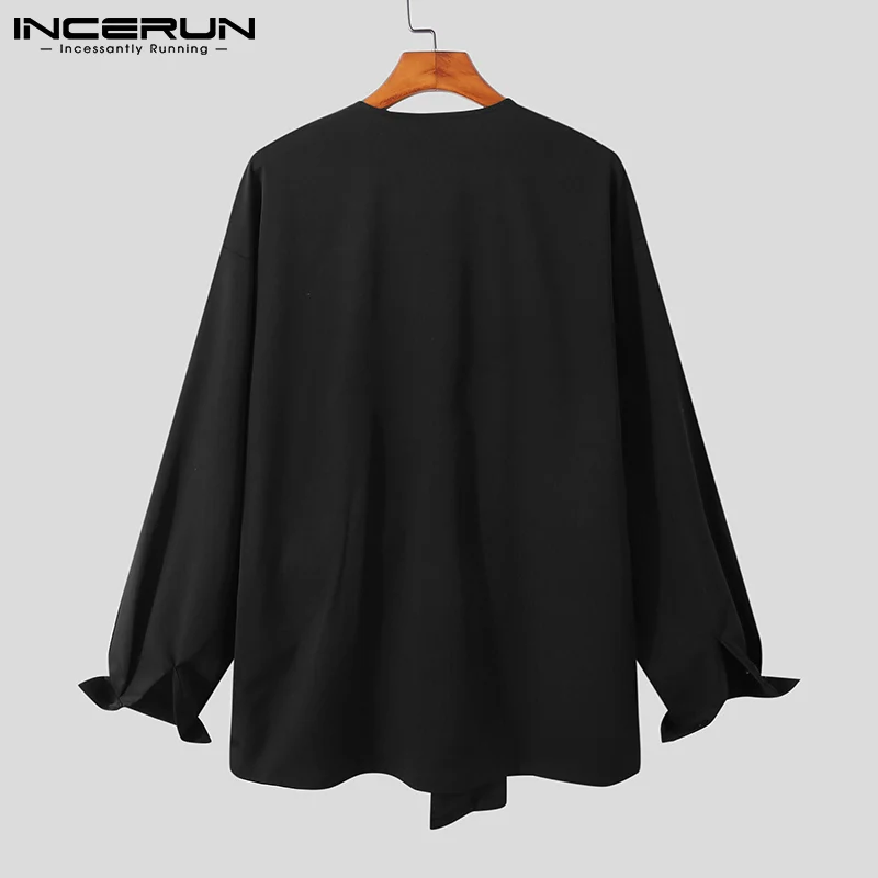 INCERUN Tops 2024 Korean Style Men\'s Casual Simple Shirts Fashion Pendant Solid All-match Comfortable Long Sleeved Blouse S-5XL